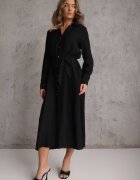unigirl Rochie neagră din viscoză cu croială de cămașă cu cordon legat Rissanni