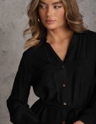 unigirl Rochie neagră din viscoză cu croială de cămașă cu cordon legat Rissanni