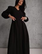 unigirl Rochie Neagră Evazată din Viscoză cu Cordon cu Cataramă Orille