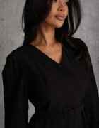 unigirl Rochie Neagră Evazată din Viscoză cu Cordon cu Cataramă Orille