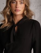 unigirl Rochie Neagră Plisată din Viscoză Decorată cu Fundă Farrive