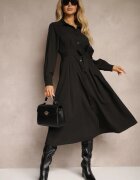 unigirl Rochie Neagră Tip cămașă Cambrată cu poale evazate Nereira