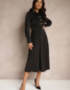unigirl Rochie Neagră tip Cămașă cu croială evazată cu elastic în talie și imitație de buzunare Etaviela
