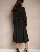 unigirl Rochie Neagră tip Cămașă cu croială evazată cu elastic în talie și imitație de buzunare Etaviela