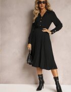 unigirl Rochie Neagră Tip cămașă cu curea și tiv plisat Walisa