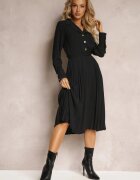 unigirl Rochie Neagră Tip cămașă cu curea și tiv plisat Walisa