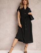 unigirl Rochie neagră tip cămașă cu mâneci scurte și curea legată Denalia