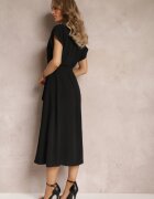unigirl Rochie neagră tip cămașă cu mâneci scurte și curea legată Denalia