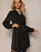 unigirl Rochie Neagră Tip Cămașă Mini Din Bumbac Zenata