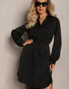 unigirl Rochie Neagră Tip Cămașă Mini Din Bumbac Zenata