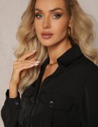 unigirl Rochie Neagră Tip Cămașă Mini Din Bumbac Zenata