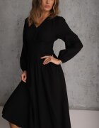 unigirl Rochie neagră tip corset cu viscoză cu nasturi și mâneci bufante Ahlite