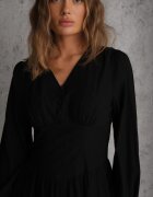 unigirl Rochie neagră tip corset cu viscoză cu nasturi și mâneci bufante Ahlite