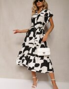 unigirl Rochie Negru-Alb cu croială tip cămașă cu centură din material în talie cu imprimeu colorat Hilefia