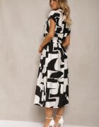 unigirl Rochie Negru-Alb cu croială tip cămașă cu centură din material în talie cu imprimeu colorat Hilefia