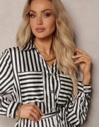 unigirl Rochie Negru-Alb tip cămașă Lungă Cu dungi Cu curea textilă Jasilia