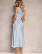 unigirl Rochie petrecută albastră din vâscoză cu elastic în talie și curea adițională din material Hepvia