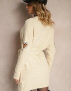 unigirl Rochie pulover Bej cu lână decorată cu zirconii cu cordon și decupaje Zolida