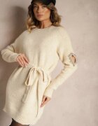 unigirl Rochie pulover Bej cu lână decorată cu zirconii cu cordon și decupaje Zolida