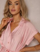 unigirl Rochie Roz Cloș cu croială tip cămașă decorată cu curea în talie și nasturi Rosofia