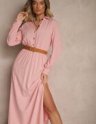 unigirl Rochie roză din vâscoză cu croială cloș cu curea și crăpătură Reirissa