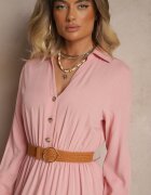 unigirl Rochie roză din vâscoză cu croială cloș cu curea și crăpătură Reirissa