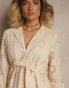 unigirl Rochie Tip Cămașă Ajurată Bej Cu curea Tananilia