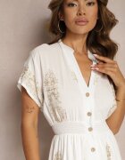 unigirl Rochie tip cămașă Albă din bumbac cu benzi elastice în talie încheiată cu nasturi Fosofia