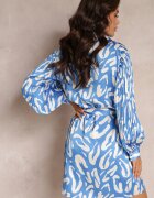 unigirl Rochie tip cămașă Albastră cu Inserții Plisate și Curea din Material Lizza