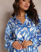 unigirl Rochie tip cămașă Albastră cu Inserții Plisate și Curea din Material Lizza