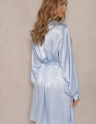 unigirl Rochie tip cămașă Albastră din Satin Decorată cu Zirconii și Curea Miledis