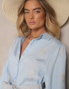 unigirl Rochie tip cămașă Albastră din Viscoză Legată în Talie Telaniwena