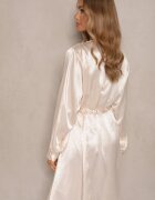 unigirl Rochie tip cămașă Bej din Satin Decorată cu Cirkonii și Curea Miledis