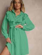 unigirl Rochie tip cămașă Evazată Verde închis cu volane și dantelă Naik