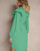 unigirl Rochie tip cămașă Evazată Verde închis cu volane și dantelă Naik