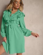 unigirl Rochie tip cămașă Evazată Verde închis cu volane și dantelă Naik