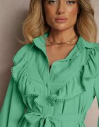 unigirl Rochie tip cămașă Evazată Verde închis cu volane și dantelă Naik
