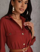 unigirl Rochie tip cămașă Grena Decorată cu curea și cu mâneci reglabile Esaviona