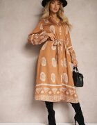 unigirl Rochie tip cămașă Maro deschis Legată în talie în stil Boho Rorisha