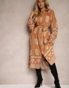 unigirl Rochie tip cămașă Maro deschis Legată în talie în stil Boho Rorisha
