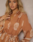 unigirl Rochie tip cămașă Maro deschis Legată în talie în stil Boho Rorisha