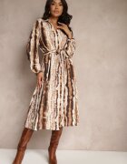 unigirl Rochie tip cămașă Maro din viscoză Decorată cu o curea din material Elliorwen