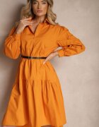 unigirl Rochie tip cămașă Portocalie evazată din Bumbac Paniell