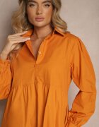 unigirl Rochie tip cămașă Portocalie evazată din Bumbac Paniell