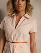 unigirl Rochie tip cămașă roză cu curea subțire în talie Weolessa