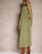 unigirl Rochie tip cămașă Verde cu Pliuri și Curea Suplimentară Miarosea