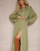 unigirl Rochie tip cămașă Verde cu Pliuri și Curea Suplimentară Miarosea