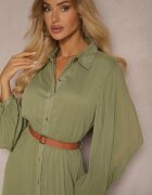 unigirl Rochie tip cămașă Verde cu Pliuri și Curea Suplimentară Miarosea