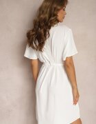 unigirl Rochie Trapez Albă cu Decolteu închisă cu nasturi și Cordon din material în Talie Vikiiraes