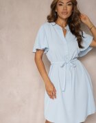 unigirl Rochie Trapez Albastră cu Decolteu cu Nasturi și Cordon din Material în Talie Vikiiraes